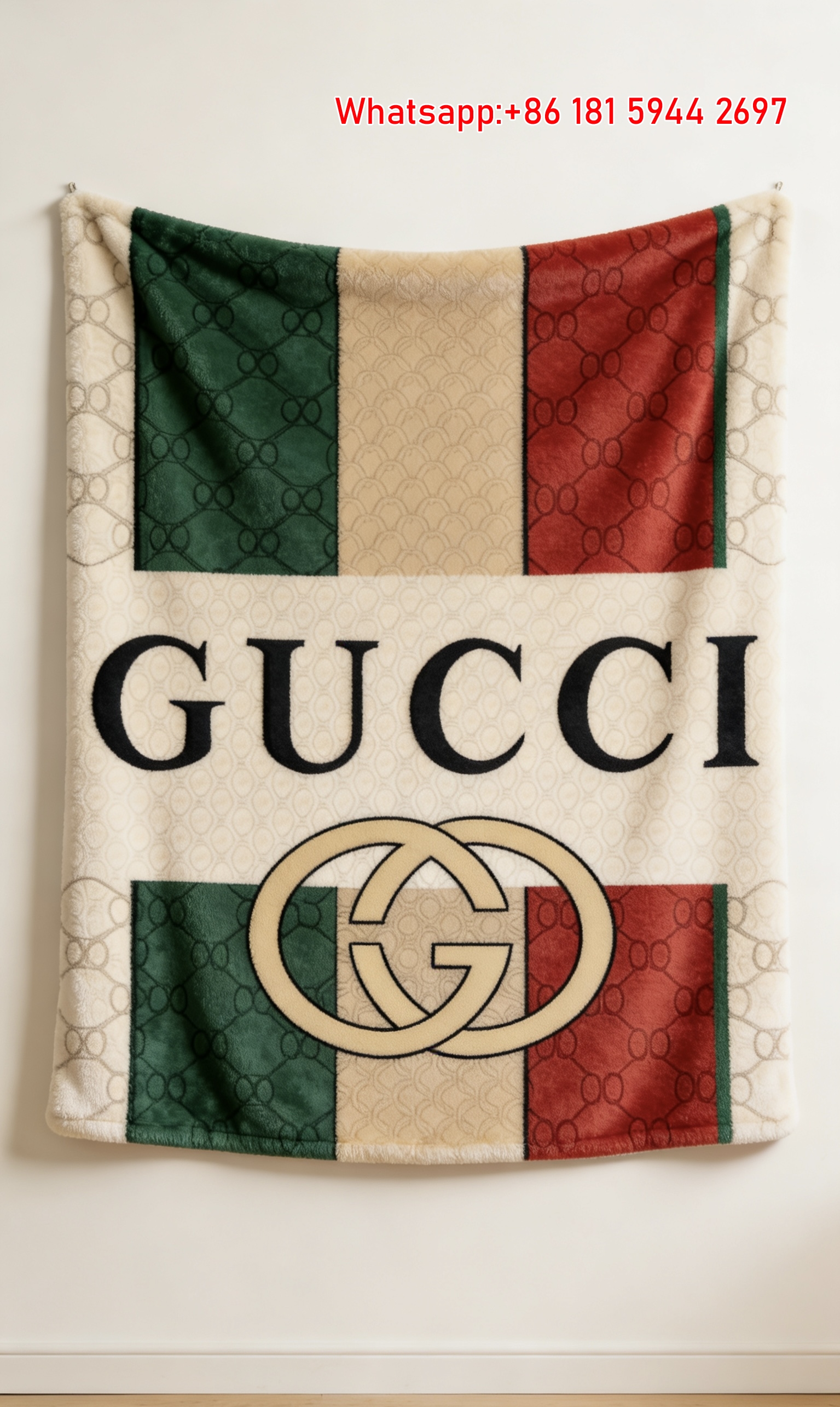 Gucci Beige Monogram & Web Stripe throw Blanket IMG_2669